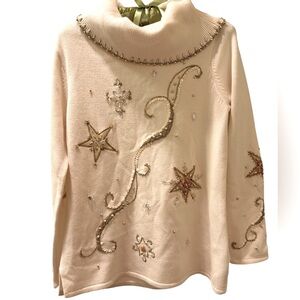 Vintage Christmas Hand Embroidered and Beaded Sweater